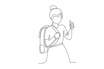 A woman gave a thumbs up to the school. Back to school one-line drawing