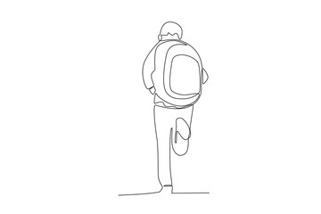 A student ran over carrying a big bag. Back to school one-line drawing