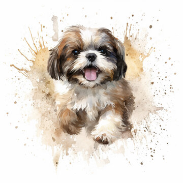 A painting of a dog with its tongue out. Generative AI.