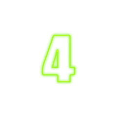 Fototapeta premium Number four 4 green color neon glow character png symbol, Fourth character digit 