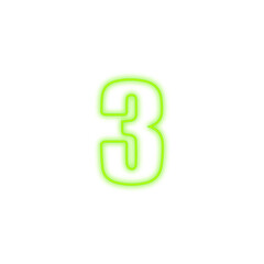 Third Number three 3 green color neon glow png character symbol