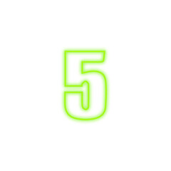 Number five green color neon glow png symbol, 5 fifth