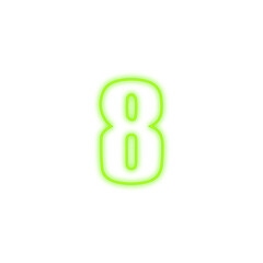 Number Eight green color neon glow png symbol, numeric 8 eighths digit