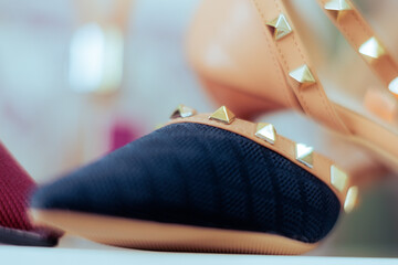 Detail of a Shoe in Close-up Image Fashion Background. Beautiful conceptual footwear design for retail advertising  