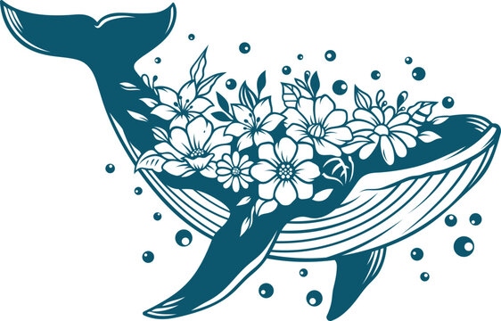 Abstract Whale Tattoo Silhouette with Wave Accent