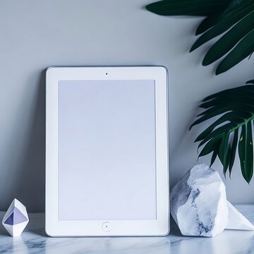 Blank screen realistic tablet frame, rotated position, side view, top view. The tablet is at different angles. Layout of a universal set of devices