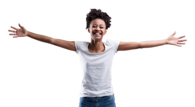 Beautiful woman laughs, inspires, toothy smile