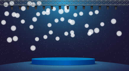 Naklejka premium blue podium with spotlight in the dark room 