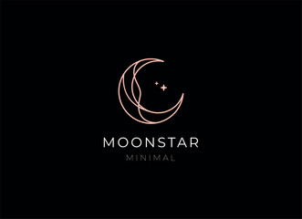 elegant crescent moon and star logo design line icon vector in luxury style outline linear	
