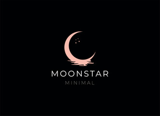 elegant crescent moon and star logo design line icon vector in luxury style outline linear   © AlvinStd.