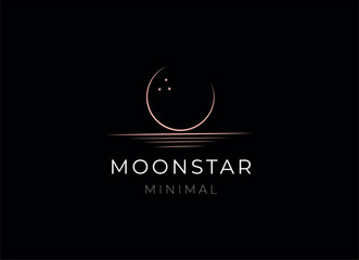 elegant crescent moon and star logo design line icon vector in luxury style outline linear   © AlvinStd.