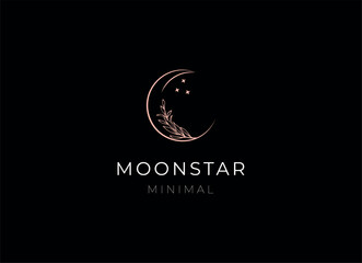 elegant crescent moon and star logo design line icon vector in luxury style outline linear   © AlvinStd.