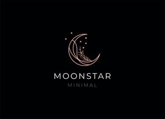 elegant crescent moon and star logo design line icon vector in luxury style outline linear	
