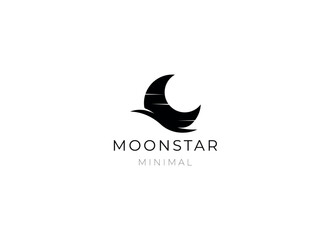 elegant crescent moon and star logo design line icon vector in luxury style outline linear   © AlvinStd.