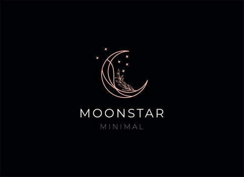 Elegant Crescent Moon And Star Logo Design Line Icon Vector In Luxury Style Outline Linear	
