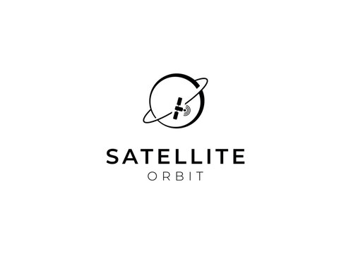 Satellite logo template. Communication technology logo concept for satellite