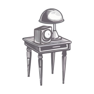 gray table lamp and speaker on table clip art preview