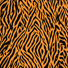 The tiger's skin pattern is a mix of orange and black. Animal skin design for the fabric industry