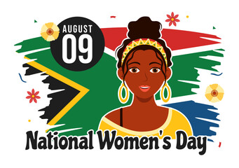Happy Women Africa Day Celebration Vector Illustration with Ethnic Black Woman and African Flag in Flat Cartoon Hand Drawn Landing Page Templates