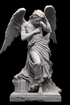 A statue of an angel holding a bird. Generative AI.