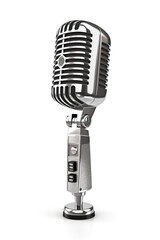 Fototapeta premium An old fashioned microphone on a stand on a white background. Generative AI.