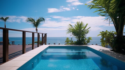 Fototapeta na wymiar swimming pool in the beautiful resort with blue sky