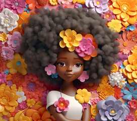 Afro Little Girl 3D Skinny Straight Tumbler Wrap PNG