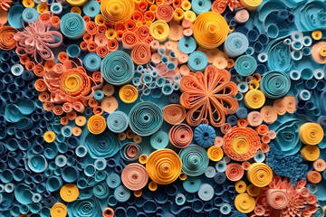 A close up of a bunch of paper flowers. Generative AI.
