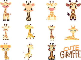 set of funny cute cartoon animals giraffe