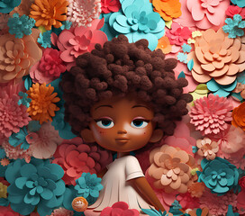 Afro Little Girl and flowers 3D Skinny Straight Tumbler Wrap PNG
