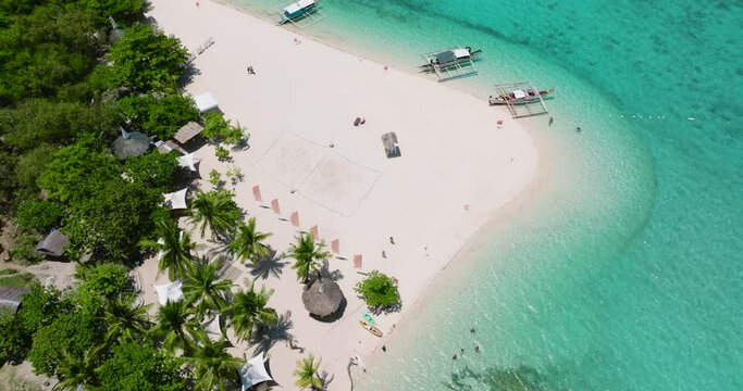 Aerial view of tropical island and a beautiful beach. Virgin Island, Philippines.