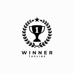 trophy champion vector template. first place winner award wreath ribbon graphic illustration.