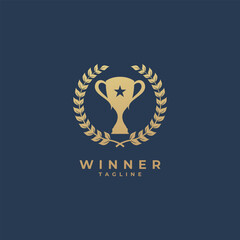 trophy champion vector template. first place winner award wreath ribbon graphic illustration.