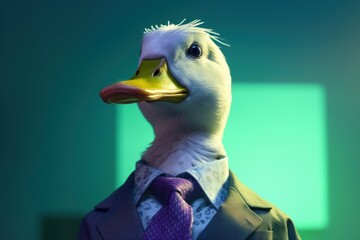 Anthropomorphic Duck in a suit like a businessman. Business Concept. AI generated, human enhanced