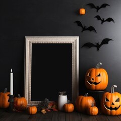 Halloween pumpkin decorative background with blank frame frame