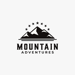 mountain outdoors vector graphic in vintage style. adventure traveling wilderness adventure logo illustration template.