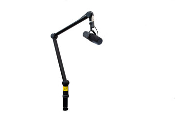 Microphone and microphone stand on white background. 