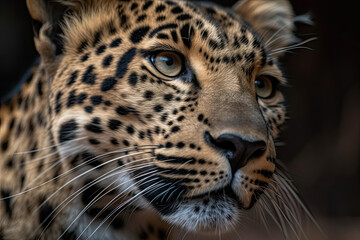 a leopard looking at the camera with an intense look on it's face as if he is staring for something