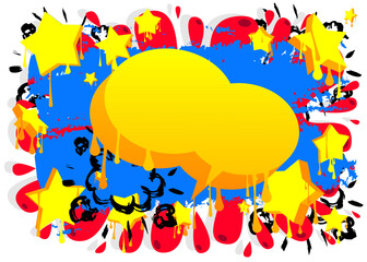 Yellow Graffiti speech bubble on colorful background. Abstract modern street art decoration backdrop performed in urban painting style.
