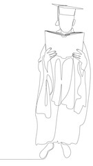 Obraz premium One continuous line of university student graduation celebration with books. Thin Line Illustration vector concept. Contour Drawing Creative ideas.