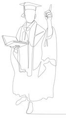 One continuous line of university student graduation celebration with books. Thin Line Illustration vector concept. Contour Drawing Creative ideas.