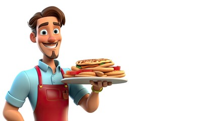 Caucasian Male Food Preparation Worker Isolated White Background Good Looking With Copyspace Generative AI