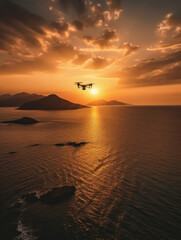 Drone flying In the sky with a dramatic background
