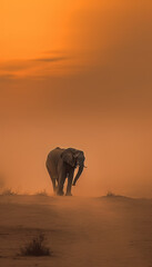 wild elephant walk through the savanna of Tarangire National Park in Tanzania, East Africa
