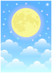 Fototapeta premium 青いメルヘンゆめかわ世界に浮かぶ満月タテ