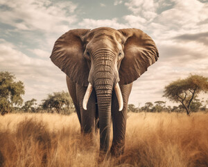 Obraz na płótnie Canvas wild elephant walk through the savanna of Tarangire National Park in Tanzania, East Africa