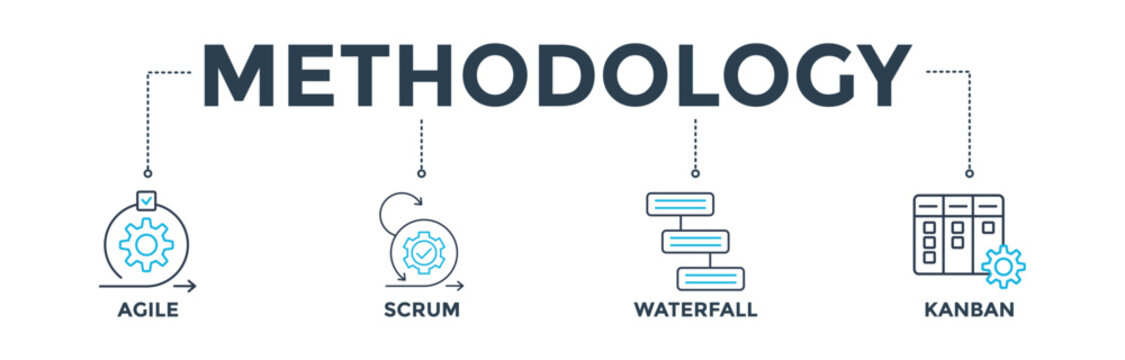 Methodology banner web icon vector illustration concept with icon of agile, scrum, waterfall and kanban