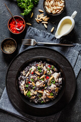 black rice with cream, chicken, mushrooms, almonds