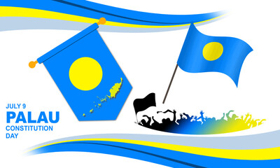 Naklejka premium illustration of the flag of the country of Palau with various types and silhouettes of people celebrating PALAU CONSTITUTION DAY on July 9 