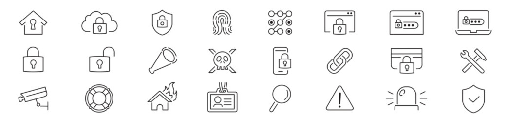 Security Editable Line Icons Set Vector Collection